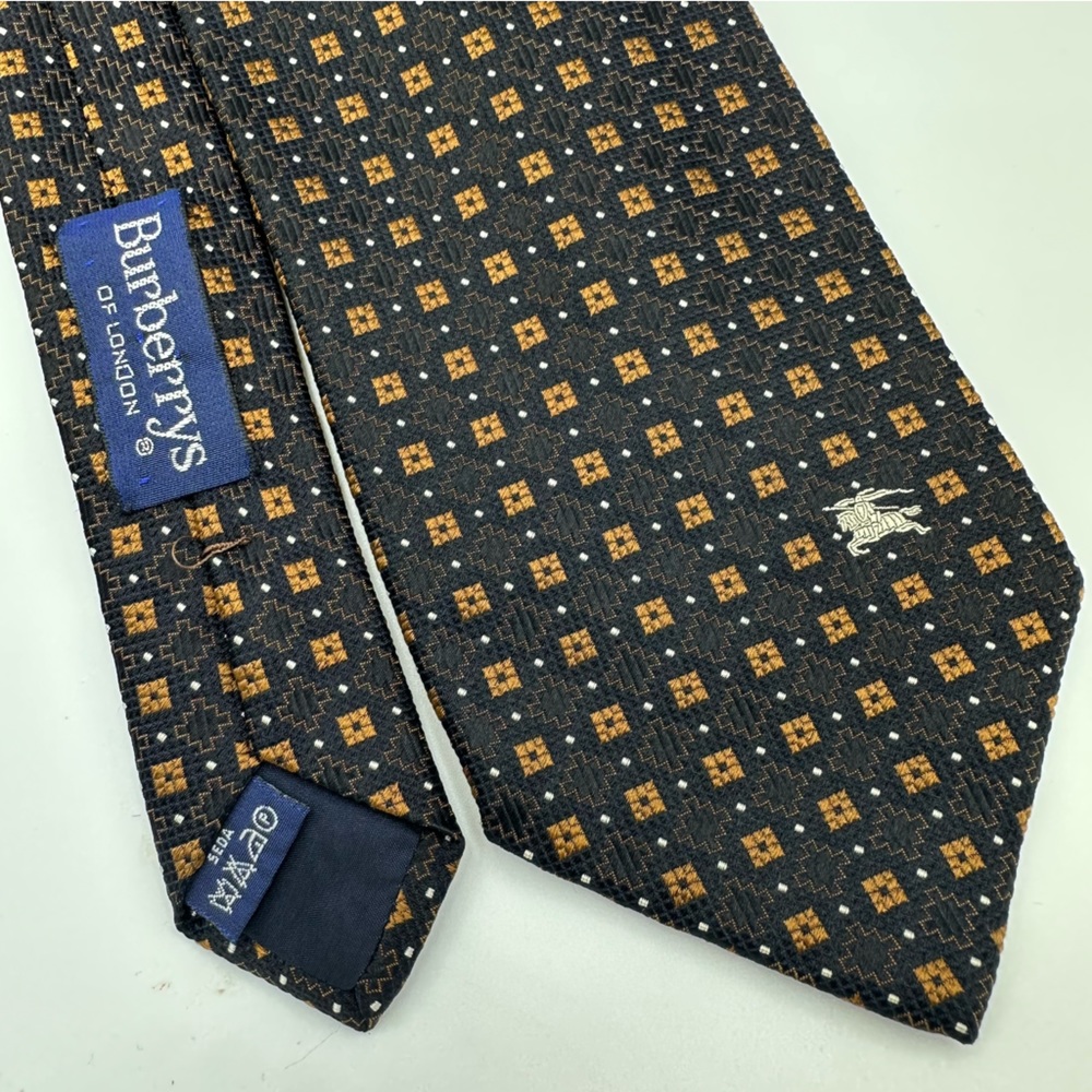 Burberry Vintage Silk Tie Made in Italy Black Bronze Geometric